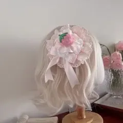 イチゴケーキ 風 ヘアクリップ 帽子風 ヘッドドレス ロリータ ヘアアクセ
