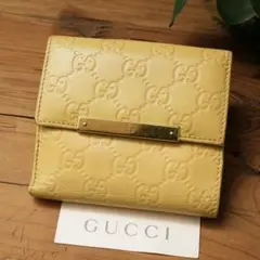 GUCCI　グッチ　シマ　GG イエロー　レザー　二つ折り財布　財布