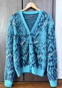 極美品】AMIRI ロゴ総柄 ジャガード ニットカーディガン ブルー系M 
