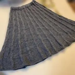 極太毛100%ケーブル編み ロングフレアスカートwest64丈87裾約106極暖