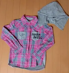 INNER PRESS チェック柄シャツ フード付き