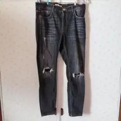ZARA ダメージ加工 ブラックスキニーデニム