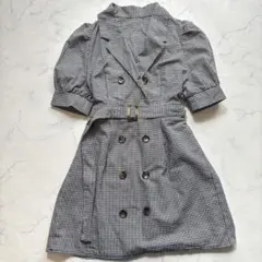 グレイル　ベルト付きチェック柄ミニワンピース　【M】　ブラック　トレンチ風