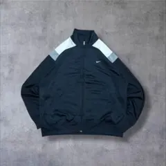 【NIKE】ナイキトラックジャケットジャージXLブラックホワイト黒白刺繍ロゴ希少