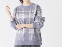 チェック柄 ニットセーター 長袖 冬服