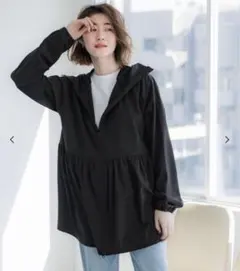 coca UVカット　ギャザーパーカー　ツバ付きフード　ブラック