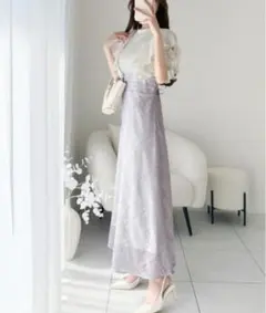 mily bilet　ダブルフリル袖チェックレースドッキングワンピース