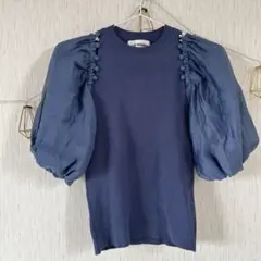 LILY BROWN パフスリーブニット 半袖 ブルー　ネイビー