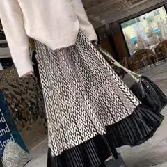 ロングスカート 幾何学柄プリーツ切替フレアロングスカート [ ac2020 ]