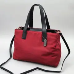 COACH ショルダーバッグ 2way トートバッグ ナイロン レザー レッド系