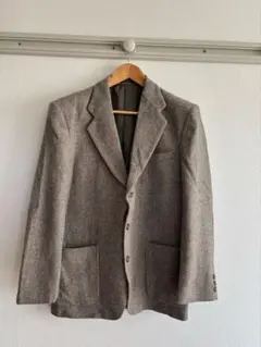 80s 90s 英国調 グレーチェック ウールテーラードジャケット M