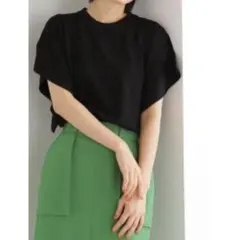 ナチュラルビューティーベーシック フレア スリーブ ニット 半袖 黒 ブラック