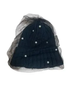 【試着のみ】CA4LA カシラ　パール付きチュールニット帽　黒