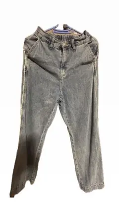 【値下げ交渉、24時間以内発送○】グレー ストレート デニムパンツ ゴムウエスト