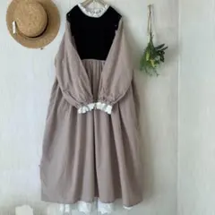 サマンサモスモス★ｓｍ２★綿麻⋆長袖胸元レースワンピース⋆配色レース