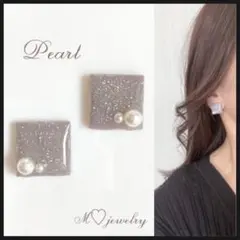 3グレー　パール　2点目より半額　ハンドメイドピアス　イヤリング