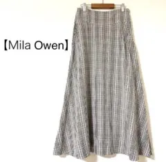 Mila Owen ミラオーウェン リネン混 チェック柄フレアスカート ロング丈