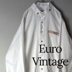 ユーロヴィンテージ チロリアンシャツ　スタンドカラー L 古着 白　長袖　チロル