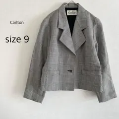 レトロ古着 Carlton テーラードジャケット グレンチェック 麻混 毛混