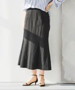 麻コットンマーメイドスカート　黒のサムネイル