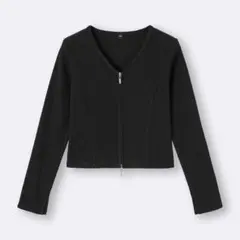 【美品/即購入◎】GUリブダブルジップVネックカーディガン　ブラック L