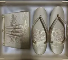 金色 花柄 和装用バッグと草履セット