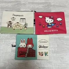 サンリオ　フラットポーチ　ポムポムプリン　マイメロディ　ハローキティー