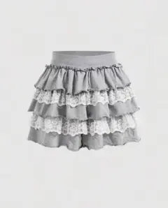 SHEIN フリルレーススカート グレー　スウェット　キュロット　パンツ　灰色