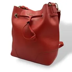 FURLA フルラ 巾着ショルダーバッグ レッド レザー 2way ポーチ付き