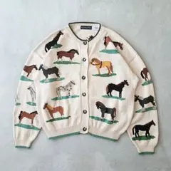 USAヴィンテージ 馬柄アートニットカーディガン 80s 90s アメリカ古着