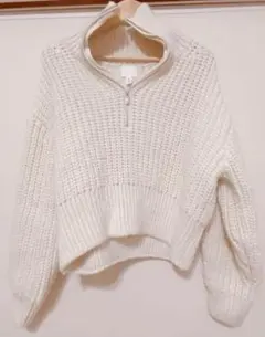 H&M ハーフジップ ニットセーター ホワイト