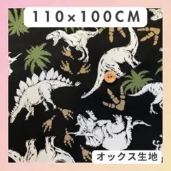 【生地　1m】ブラック　リアルダイナソー　恐竜　　入園入学　男の子　黒　オックス
