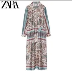 希少　完売品　ZARA ペイズリー柄サテンワンピ ロング シャツワンピース　S