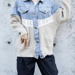 GORGE デニム　ニット切替　Gジャン 配色ロゴ入り 異素材MIX