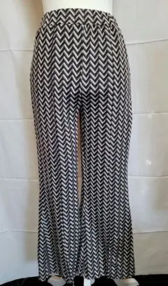 ワイドパンツ 茶グレー白柄 レディース M