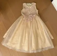 ベージュ刺繍チュールドレス 150サイズ