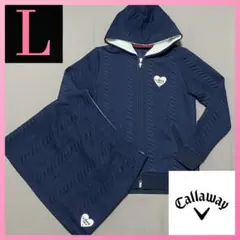 キャロウェイ ケーブルニット風パーカー&スカート上下セットアップ L