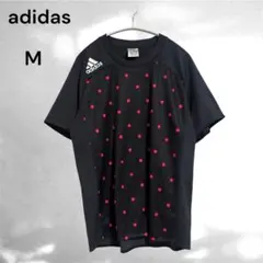 【adidas】(M) ドット柄 climalite スポーツ半袖Tシャツ黒赤