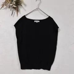 ナチュラルビューティーベーシック ニット フレンチスリーブ シンプル ブラック