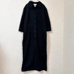 Talbots シャツワンピース ロング丈 ブラック 無地 ベルト付きレディース