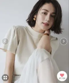 クリーム色 パフスリーブ ニットトップス　fifth