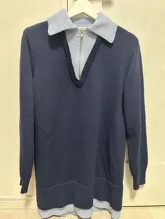 MOUSSY ネイビー ジップアップ ニット