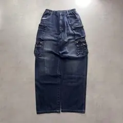 00s Y2K マルチポケット ワイドバギーデニムカーゴパンツ