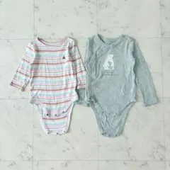 【2枚セット】ベビーギャップ 長袖ロンパース 70 80 くまさん刺繍 女の子