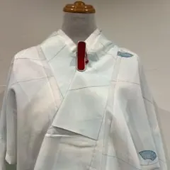 洗える夏着物　絽　白水色系　扇　ぼかし　中古　ちょっとシミあり　身幅ゆったりのサムネイル