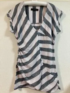 ボーダー半袖カットソーMサイズ夏服joiasポリエステル100％TシャツVネックのサムネイル