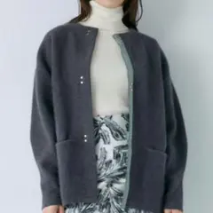 【 ラグナムーン 】　ラクーン　配色　コクーン　カーディガン　グレー　グリーン