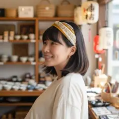 ヘアバンド イエロー 花柄 盛り ターバン ヘア ハンドメイド レディースのサムネイル