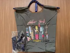 チャッコト ニューヨーク 刺繍バッグ エコバッグ ストラップ付き カーキ M