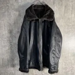 極上ボア×レザー調 3Lオーバーサイズ ムートン系フライトジャケット　B-3